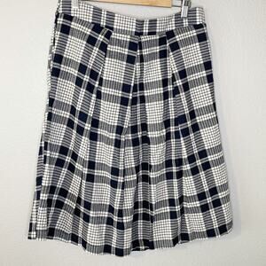 Le Lis Navy & Cream Plaid Pleated Skirt L